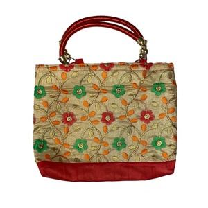 Tan & Red Floral Small Handbag